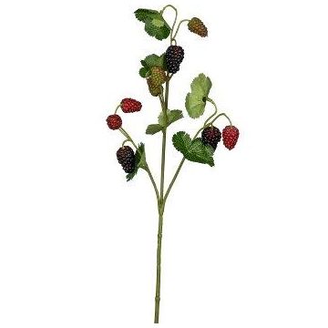 Branche artificielle de framboises RAFAELLA avec fruits, rouge et noir, 50 cm