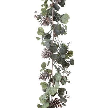 Guirlande artificielle d'eucalyptus SAFLOS, pommes de pin, fleurs, gris-vert, 175cm Guirlande artificielle d'eucalyptus SAFLOS, pommes de pin, fleurs, gris-vert, 175cm