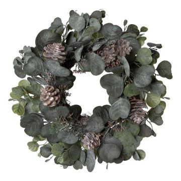 Couronne artificielle d'eucalyptus RINPO, pommes de pin, gris-vert, Ø35cm