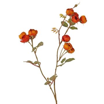Branche de rose-chou artificielle LORRAINE, collection écologique, orange-jaune, 65cm, Ø2,5cm