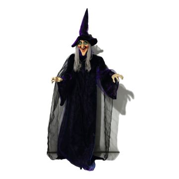 Décoration Halloween Sorcière FERDERRA avec fonction sonore et mouvement, LEDs, 175cm