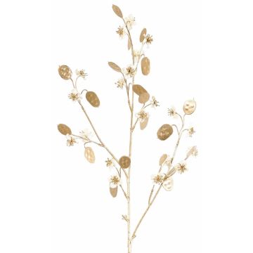 Branche artificielle de lunaria en satin PINDUS avec fleurs, blanc-or, 85 cm Branche artificielle de lunaria en satin PINDUS avec fleurs, blanc-or, 85 cm