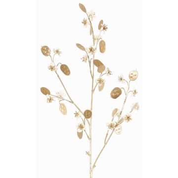 Branche artificielle de lunaria en satin PINDUS avec fleurs, blanc-or, 85cm Branche artificielle de lunaria en satin PINDUS avec fleurs, blanc-or, 85cm