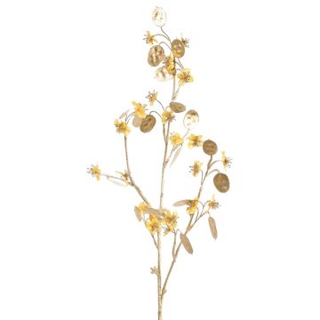 Branche artificielle de lunaria en satin PINDUS avec fleurs, jaune-doré, 85 cm Branche artificielle de lunaria en satin PINDUS avec fleurs, jaune-doré, 85 cm