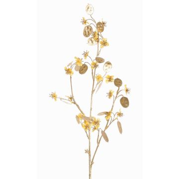Branche artificielle de lunaria en satin PINDUS avec fleurs, jaune-doré, 85cm Branche artificielle de lunaria en satin PINDUS avec fleurs, jaune-doré, 85cm