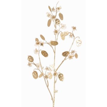 Branche artificielle de lunaria en satin PINDUS avec fleurs, crème-doré, 85cm Branche artificielle de lunaria en satin PINDUS avec fleurs, crème-doré, 85cm