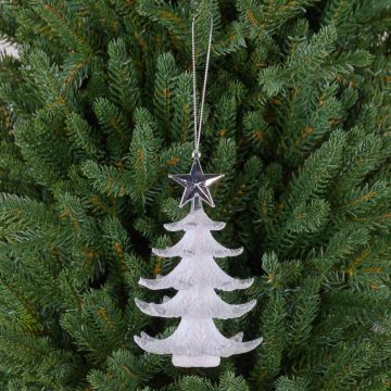 Suspension de sapin de Noël RION avec étoile, acrylique, paillettes, blanc-argenté, 12cm, Ø9cm
