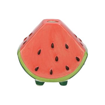 Vase soliflore en forme de melon d'eau TILLAS en céramique, avec des pieds, rouge-vert-brun, 10x6x8,7cm