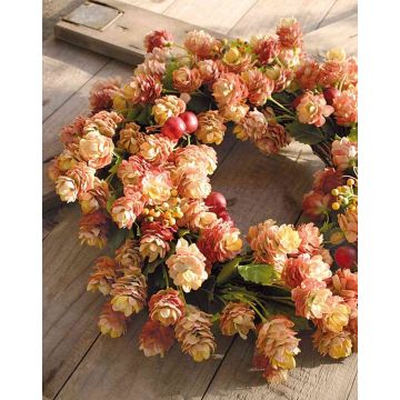 Couronne de houblon artificiel MABILA avec baies de houx, orange, Ø40cm Couronne de houblon artificiel MABILA avec baies de houx, orange, Ø40cm