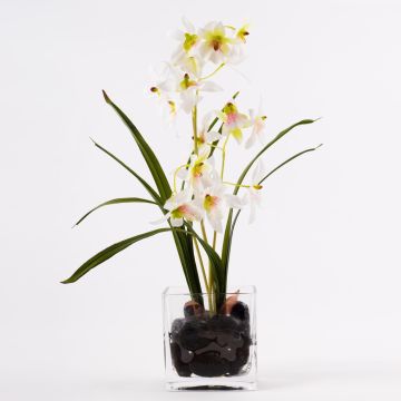 Orchidée Dendrobium artificielle ZUZA en verre décoratif, blanc-vert, 35cm Orchidée Dendrobium artificielle ZUZA en verre décoratif, blanc-vert, 35cm