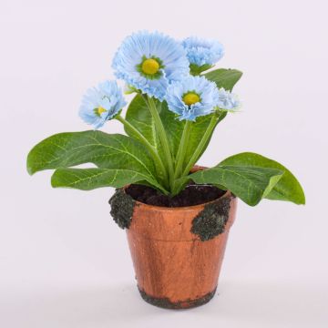 Pâquerettes artificielles MORGANA, pot en terre cuite, bleu clair, 15cm