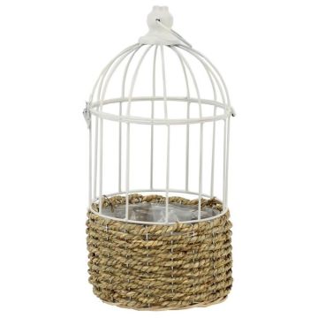 Vogelhaus Pflanzkorb TUKFE en roseau, suspendu, beige-blanc, 40cm, Ø18cm