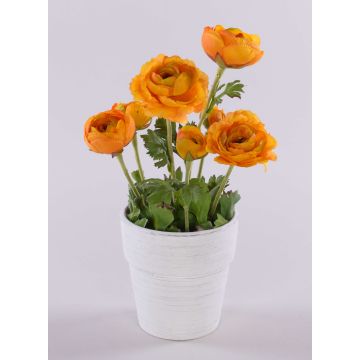 Renoncule artificielle MAYLIN en pot en terre cuite, orange, 35cm