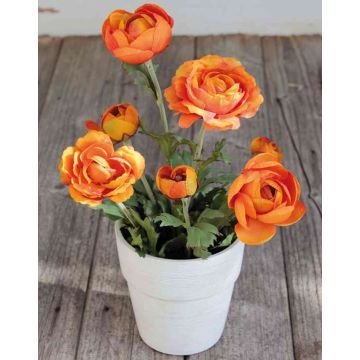 Renoncule artificielle MAYLIN en pot en terre cuite, orange, 35cm