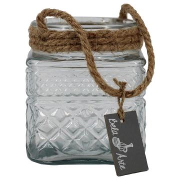 Photophore MELMY avec cordon, à motif rauten, transparent, 13cm, Ø11cm Photophore MELMY avec cordon, à motif rauten, transparent, 13cm, Ø11cm