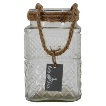 Photophore MELMY avec cordon, à motif rauten, transparent, 19,5cm, Ø11cm Photophore MELMY avec cordon, à motif rauten, transparent, 19,5cm, Ø11cm