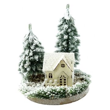 Maison lumineuse déco SEWARD, paysage enneigé, sapins, LEDs, blanc-vert, 25cm, Ø20cm Maison lumineuse déco SEWARD, paysage enneigé, sapins, LEDs, blanc-vert, 25cm, Ø20cm