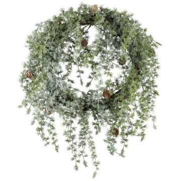 Couronne de plafond décorative Cèdre MOPLI, pommes de pin, givré, vert-blanc, Ø35cm