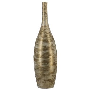 Vase en céramique Bouteille déco RODYN à cannelures, dégradé, blanc-doré, 100cm, Ø26cm