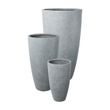 Vase rond haut KIRIMA, 3 pièces, fibre de verre, gris, 34x60cm, 44x80cm, 54x100cm