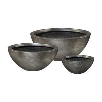 Coupe à fleurs ronde NARUKO, entre autres pour un support de fleurs, 3 pièces, fibre de verre, argent, 30x13cm, 46x20cm, 55x23,5cm Coupe à fleurs ronde NARUKO, entre autres pour un support de fleurs, 3 pièces, fibre de verre, argent, 30x13cm, 46x20cm, 55x23,5cm