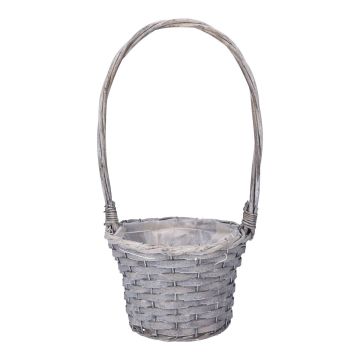 Panier à fleurs BARONIKA avec poignée, osier, gris, 40 cm, Ø 20 cm