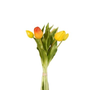 Bouquet de tulipes artificielles LEANA, jaune-vert-orange, 30cm, Ø20cm