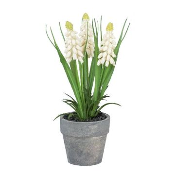 Fleur artificielle Muscari ZORKLEM en pot décoratif, blanc, 18cm