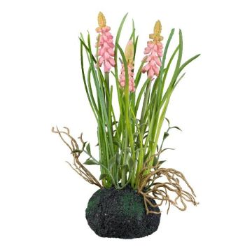 Fleur en plastique Muscari HUNMY en motte de terre, racines, rose, 22cm