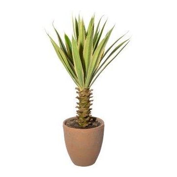 Agave furcraea gigantea artificiel SININ en pot en terre cuite, vert-crème, 75cm