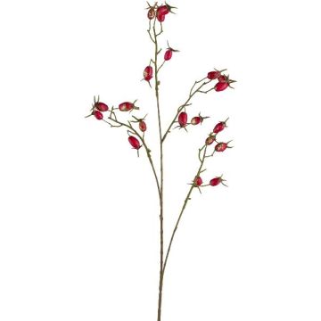Branche artificielle de rosier sauvage GLUHEN avec cynorrhodons, pailletée, rouge, 75 cm Branche artificielle de rosier sauvage GLUHEN avec cynorrhodons, pailletée, rouge, 75 cm