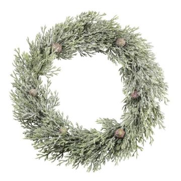 Couronne décorative de cyprès MIVLO, pommes de pin, givré, blanc-vert, Ø35cm