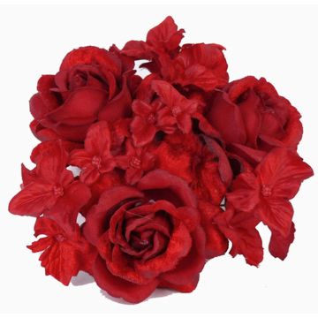 Anneau de bougie en tissu INGA, rose, hortensia, rouge, Ø10cm