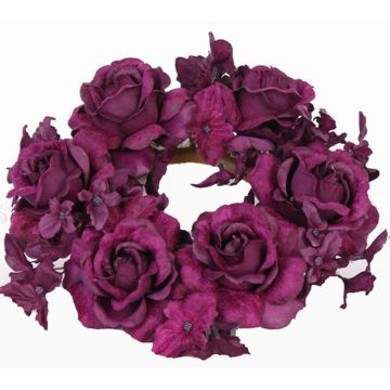 Anneau de bougie en tissu INGA, rose, hortensia, violet, Ø15cm