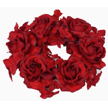 Anneau de bougie en tissu INGA, rose, hortensia, rouge, Ø15cm