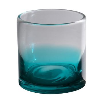 Porte-bougie à réchaud en verre MAXIMINO, touches de couleur dorée, turquoise-transparent, 9cm, Ø8cm Porte-bougie à réchaud en verre MAXIMINO, touches de couleur dorée, turquoise-transparent, 9cm, Ø8cm