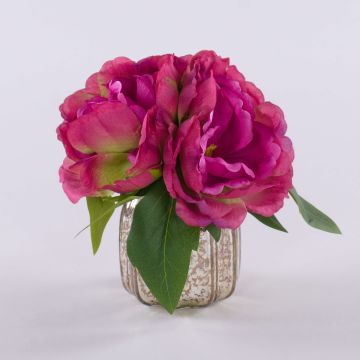 Bouquet de pivoines artificiel VEIKO dans un vase en verre, fuchsia, 15cm
