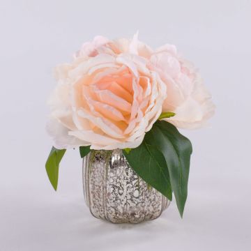 Bouquet de pivoines artificiel VEIKO dans un vase en verre, crème-abricot, 15cm