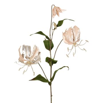 Branche de gloriosa en velours DINFAS, rose pâle et doré, 80 cm