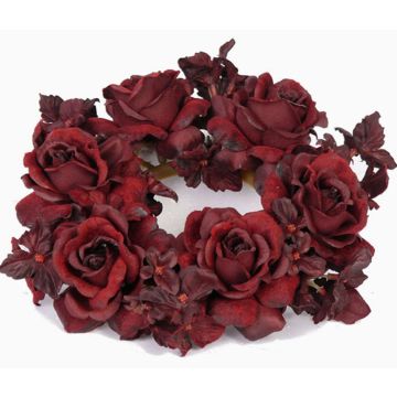 Anneau de bougie en tissu INGA, rose, hortensia, rouge foncé, Ø15cm
