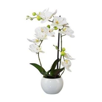 Orchidée Phalaenopsis en tissu INAKES, pot en céramique, racines, blanc, 40cm
