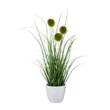 Herbe artificielle Linaigrette BORFI en pot décoratif, panicules, vert, 35cm