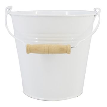 Seau en zinc MAUREA avec poignée en bois de hêtre, blanc, 19 cm, Ø 20 cm