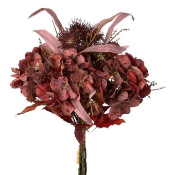 Bouquet artificiel d'hortensia et de chardon boule FISMA, rouge bourgogne, 45cm Bouquet artificiel d'hortensia et de chardon boule FISMA, rouge bourgogne, 45cm