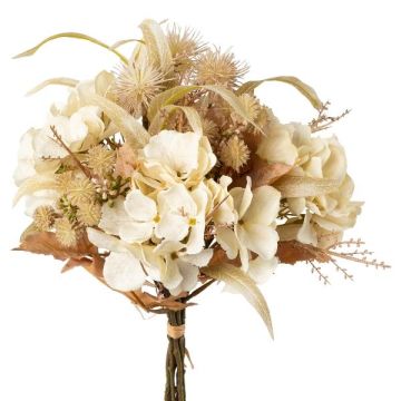Bouquet artificiel d'hortensia et de chardon boule FISMA, crème-brun, 45cm Bouquet artificiel d'hortensia et de chardon boule FISMA, crème-brun, 45cm