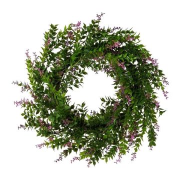 Couronne décorative de fragon petit-houx BILRO avec des fleurs, vert-lilas, Ø60cm