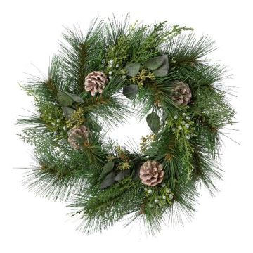 Couronne décorative de pin, de cyprès et d'eucalyptus ZAPRI avec des pommes de pin, vert, Ø50cm