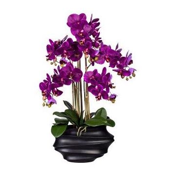 Orchidée Phalaenopsis artificielle ZALBROK, vase décoratif noir, racines, lilas, 75cm Orchidée Phalaenopsis artificielle ZALBROK, vase décoratif noir, racines, lilas, 75cm