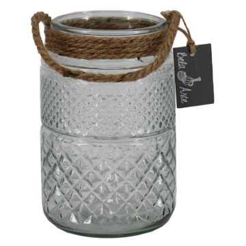 Bocal à bougie OPALUS avec cordon, motif losange, transparent, 19cm, Ø12cm Bocal à bougie OPALUS avec cordon, motif losange, transparent, 19cm, Ø12cm