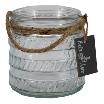 Verre à bougie PRISMY avec corde, motif, transparent, 12cm, Ø11cm Verre à bougie PRISMY avec corde, motif, transparent, 12cm, Ø11cm